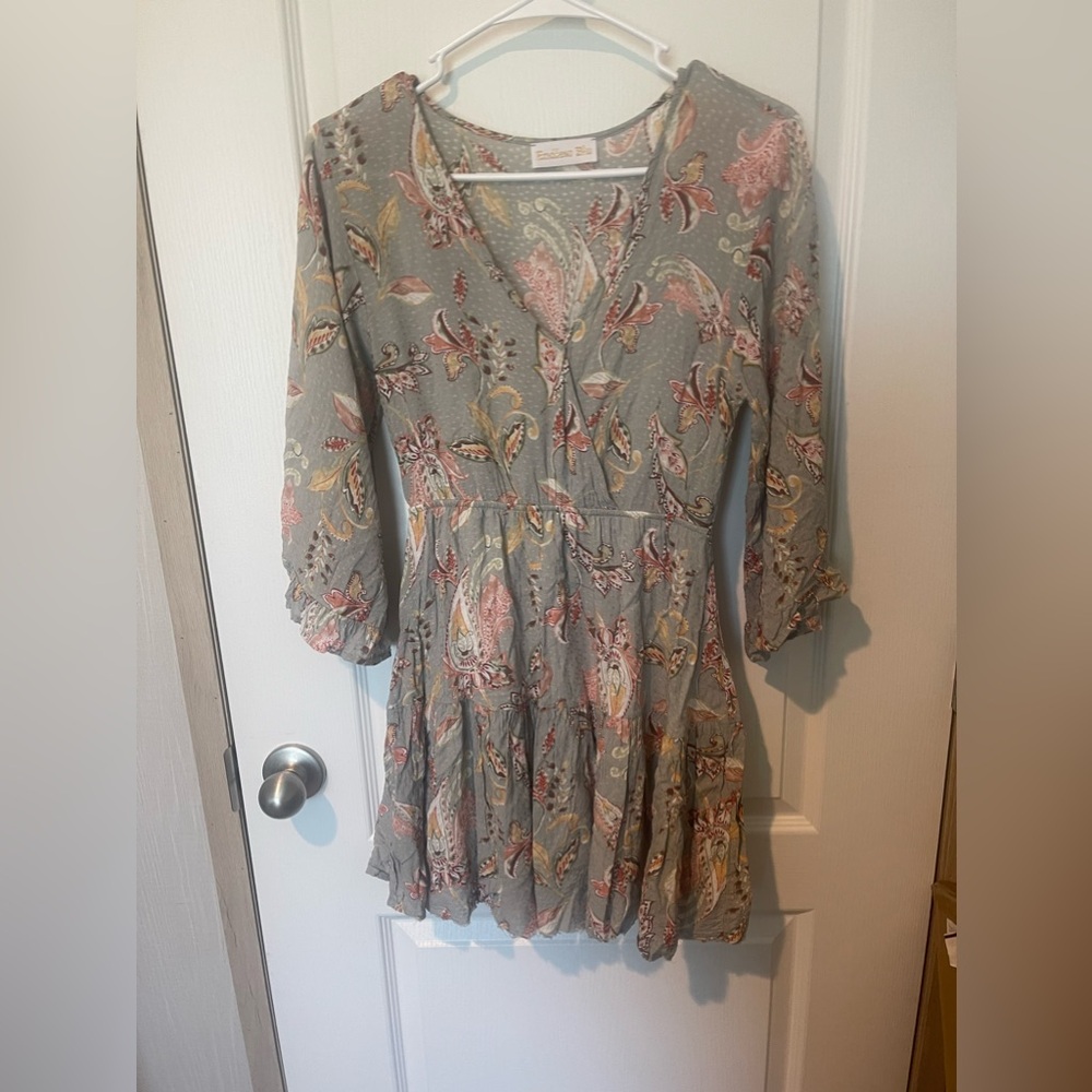 Endless Blu Women’s Size Small Blue Mini Dress 3/4 Sleeves.